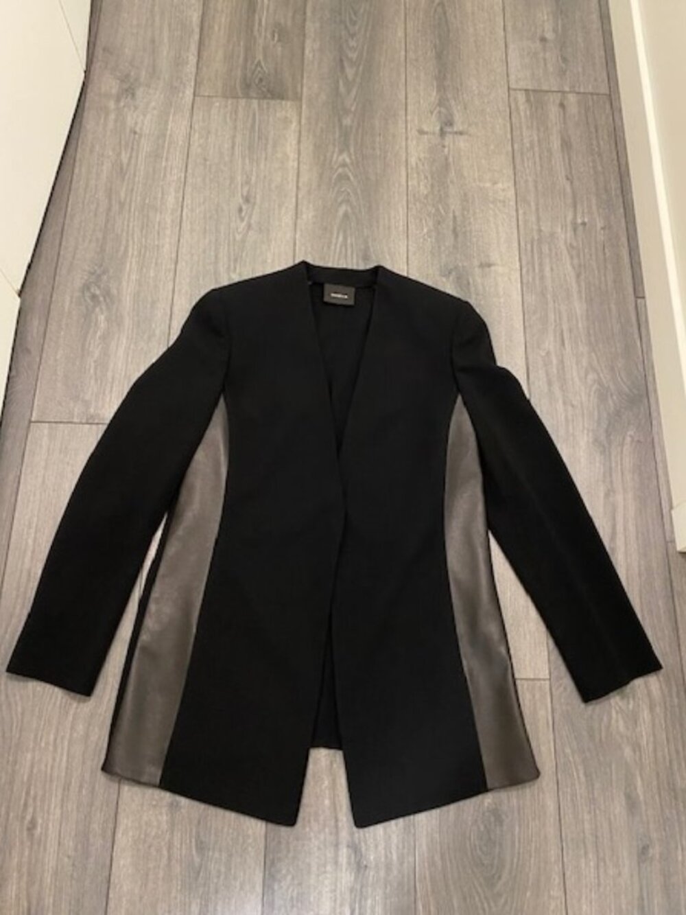 Akris Wool Leather Accent Black Blazer Jacket Size 10